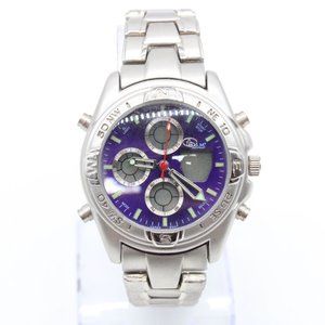 Vintage BUM Equipment Watch Mens Silver Tone Chronograph Japan Quartz Movement